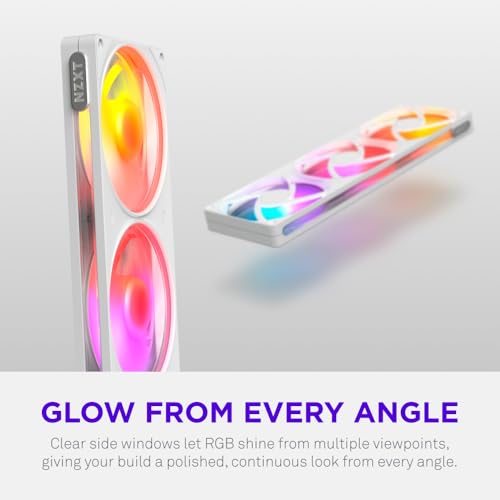 Image of NZXT F360 RGB Reverse - 360mm Single-Frame Reverse Fan - White | 360mm single-frame unit with three 120mm reverse-blade PWM RGB fans. Clean airflow for show-side builds.