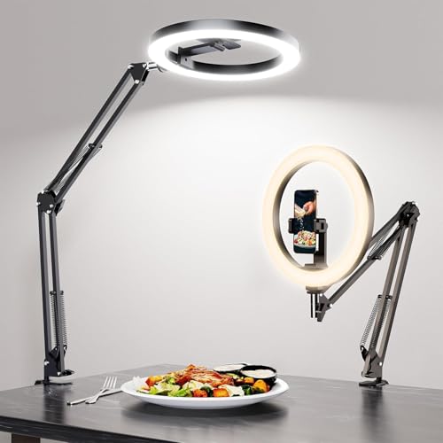 Image of Upgrade Ring Light with Stand, Overhead Phone Mount for Desk, 10 inch Selfie Light with Stand Tripod for iPhone, Light with Phone Holder for Video Recording,Zoom Meeting,Live Streaming Tiktok,YouTube
