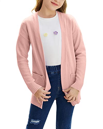 Image of Goranbon Girls' Cardigan Sweaters Open Front Long Sleeve Casual Sweater Coats with Pockets