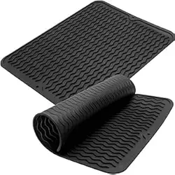 Tapete Culinário Tapete Escorredor de louças Silicone Antiderrapante Resistente ao Calor Fácil de Limpar para Cozinha Louças e Utensílios - Tamanho (40x30cm) (Preto)