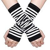 Lystaii Arm Warmers Y2k Fingerless Gloves Punk Gothic Rock Grunge Glove Long Fingerless Mitten for Women Girls Cute Accessories(black and white)