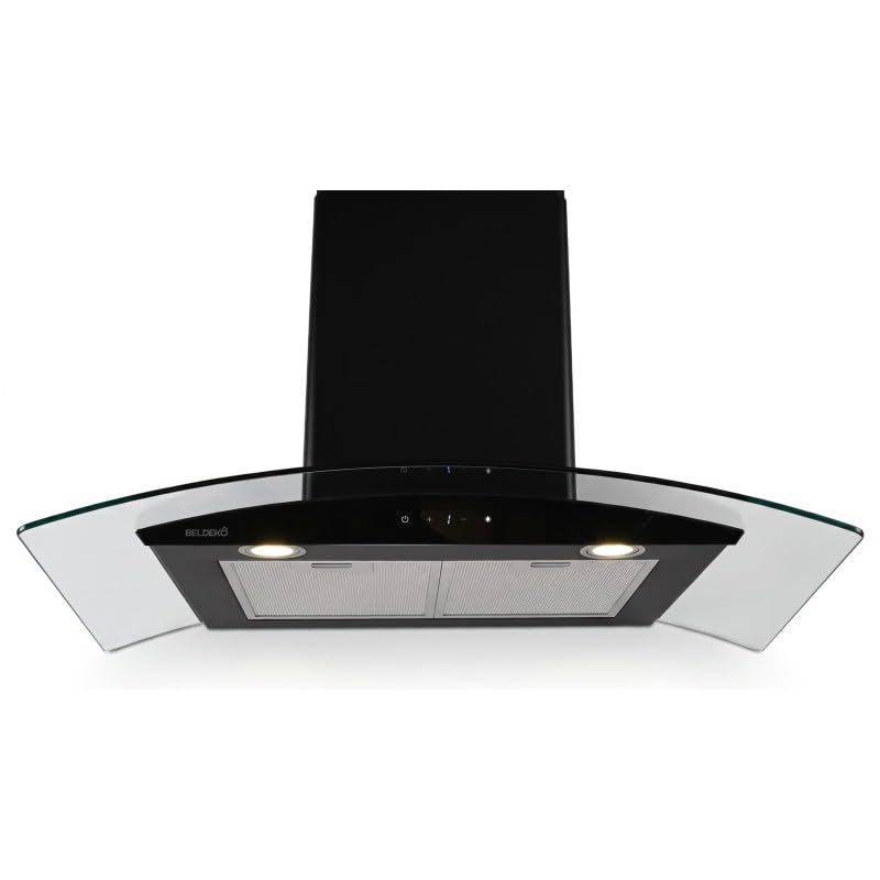 BELDEKO hotte decorative murale 90 cm verre noir 850 m3 h moteur brushless classe A+++ commande tactile et gestuelle