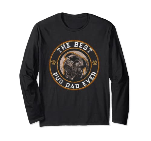Best Pug Dad Ever Black Pugs Owner Vintage Dog Lover Maglia a Manica