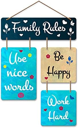 Artvibes Family Rules Use Nice Words Wooden Art Decoration item for Living Room | Wall Art For Hall | Family Quotes Wall Hanging | Wall Poster | Quotes Decor Item | Wall Art Print (WH_6504N)
