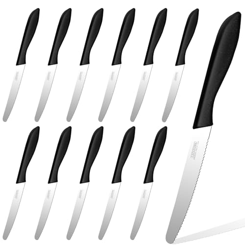 LAZAHOME Brotmesser mit Wellenschliff，Brötchenmesser Set 12-teilig，Professionelles Brotmesser aus Edelstahl，Scharf Bäckermesser，23.2 cm...