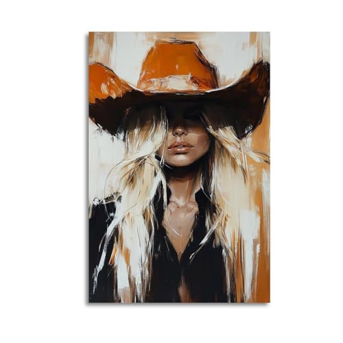 Cowgirl Wall Art Modern Western Canvas with Blonde Woman in Cowboy Hat Rustic Farmhouse Style for Unique Decor 16x24inch(40x60cm) Unframe-style