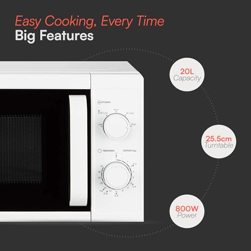 Cookology CMAFS20LWH 800W Freestanding Microwave - Microwave with 20 Litre Capacity and 25cm Turntable - 5 Cooking Power Levels - Quick Defrost Setting and Dial Timer - White - Image 4