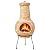 Outdoor Clay Chiminea Fireplace Sun Design Wood Burning Fire Pit with Sturdy Metal Stand, Barbecue, Cocktail Party, Cozy Nights Fire Pit (Beige)