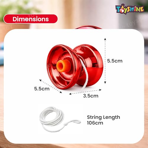 Image of Toyshine High Gloss Speed Metal YoYo Spinner Toy with String | Smooth Spinning Trick YoYo Skill Toy for Hand Eye Coordination | Classic Skill Game Toy for Kids Boys Girls & Teens - Red