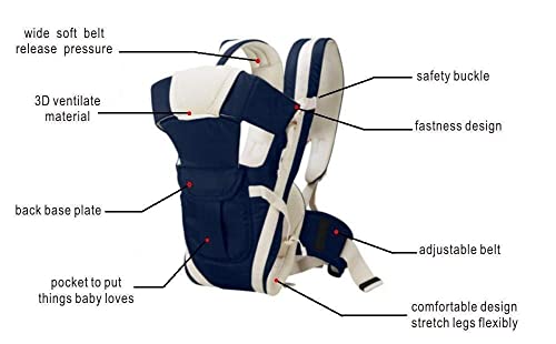 Image of Elementary Elegant Baby Carrier with 4 Carry Positions, Baby Carrier for 4 to 24 Months Baby, Adjustable New-Born to Toddler Carrier with Cushioned Leg Support, Max Weight Upto 15 kgs (Navy Blue)