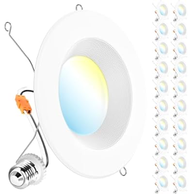 Sunco 20 Pack 5CCT LED Recessed Lighting 6 Inch, 2700K/3000K/3500K/4000K/5000K Selectable, Dimmable Can Lights, Baffle Trim, 13W=75W, 965LM, Damp Rated, Retrofit Installation - UL