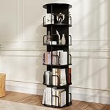 Manora Drehbares Bücherregal Kinder Holz Schwarz, Rundes Bücherregal Kinderzimmer, 360° Shelf drehbar für Wohnzimmer/Home-Office, Anti-Kippvorrichtung,Modern Still