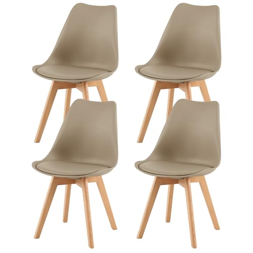 EGGREE Lot de 4 Chaise Salle à Manger Scandinaves SGS Tested Chaise Rembourrée de Cuisine Rétro Chaise de Bureau avec Pieds en Bois de Hêtre Massif, Kaki