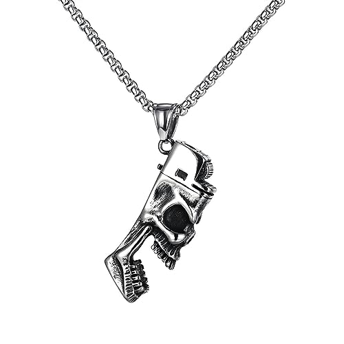 Collar de acero inoxidable con colgante de fantasma punk duradero