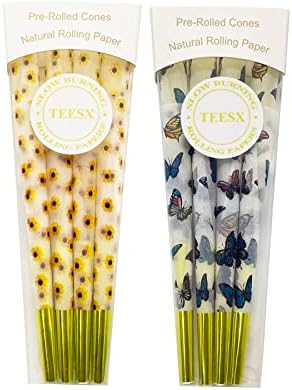 TEESX Slow Burning Rolling Papers | 16 Pack | Butterfly King Size Pre Rolled Cones,Sunflower Pre-Rolled Cones