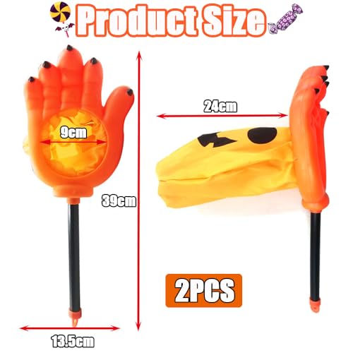2 Stück Halloween Tasche mit Griff,Halloween Trick or Treat,Monster Hand mit Beutel,Süßigkeiten Sammlung Tasche (Orange)