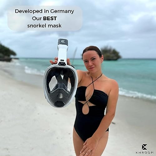 Khroom Full Face Snorkel Mask Adults | Designed In Germany | Premium Snorkeling Gear | Our Best Snorkel Mask | Panoramic Snorkeling Fullface (L/Xl, White) #TOP1