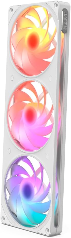 NZXT F360 RGB Reverse Single-Frame Fan - 3X 120mm Reverse-Blade PWM PC Case Fans - Vibrant RGB Lighting - Fluid Dynamic Bearing - NZXT CAM Compatible - White