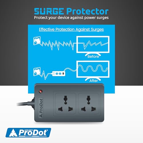 Image of ProDot Power Spike Guard, Strip Surge Protector with Master Switch and 2 Outlets, Heavy Duty Extension Cord for Home, Office, Travel & Phone Charging Bricks (1.5 Meter)