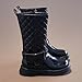 Fashion Plain Knee Length Boots for Girls:Winter Warm Mid Calf Combat Fur Lined Booties Wedding Dress Footwear（Size13,Black