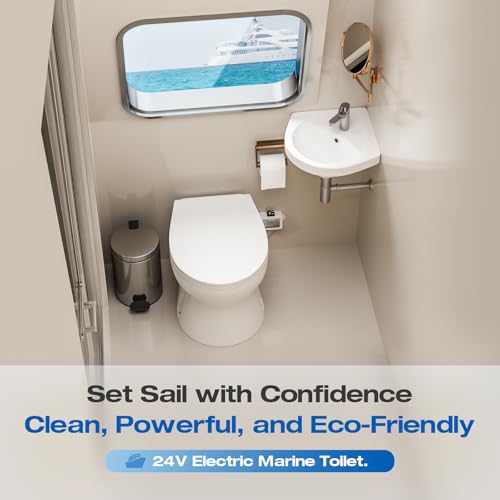 Image of 24V Electric Marine Toilet, Built-In Macerator Pump, Smart Flush Control | Compact Design Bowl, Quiet Maceration Flush, Soft-Close Lid, Comfort Seat Height Ideal for RV /Boats /Yachts Small Space