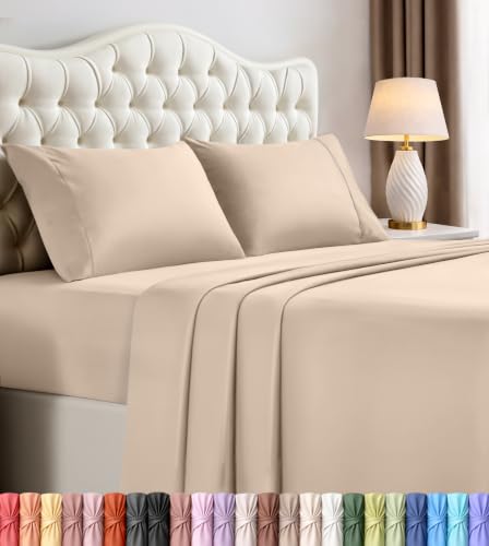 Image of Utopia Bedding Bed Sheet Set - 4 Piece King Bedding - Soft Brushed Microfiber Fabric - Wrinkle, Shrinkage & Fade Resistant - Easy Care (King, Beige)