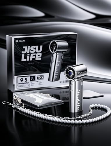 Image of JISULIFE Portable Handheld Fan, Turbo Power High Speed Air [22H Max Cooling Time], 5 Gear Wind, 5000mAh Rechargeable, Mini Pocket Design, Personal Fan for Travel Concerts Camping Makeup - Chrome