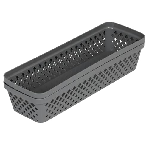 Image of Glad Plastic Storage Basket Set - Multipurpose Drawer Trays, Kitchen Pantry Containers, and Bathroom Bins - Narrow Organizers, Grey, 6 Count (Pack of 4)