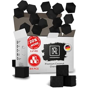 M. ROSENFELD 84 pcs Premium Hookah Charcoal Hookah Coals for Hookah Coconut 25mm Cubes – 84 pcs – 1.2 KG (2.6 lbs) – Premium Quality – 100% Natural Coconut Charcoal Hookah Cubes – NOT Quick Light