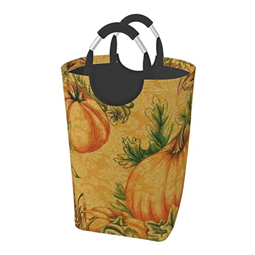カボチャ 野菜 オレンジ ランドリーバスケット 洗濯ボックス 収納バッグ 大容量 折り畳み式 持ち運び 撥水 ハンドル付き 軽量 省スペース おしゃれ 適した ホテル ユーティリティルーム トイレ キッチン(50l 32*28*57.5cm)