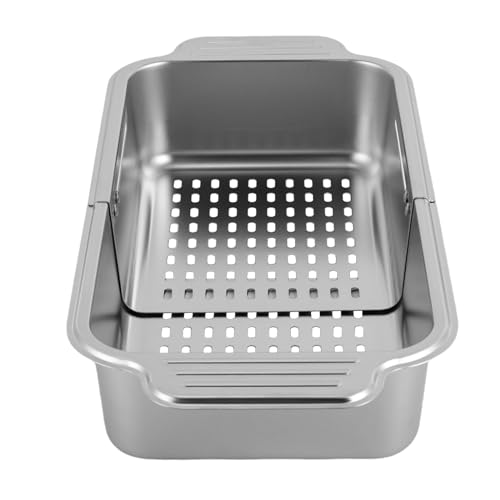 Sieb Küche ausziehbar(20.6×34-44cm), Siebkorb über Spüle Abtropfsieb Sieb Spülbecken Küchensieb Waschbecken Filterablage, Gekochte Nudeln abtropfen, Gemüse abflusskorb spülbecken