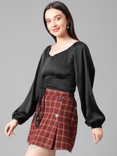 Image of KOTTY Womens Satin Full Sleeves Solid Regular Fit Top
