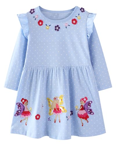 Youlebao Toddler Girls Dresses Long Sleeve Girl Casual Cotton Clohtes for Kids 2-7 Years Xmas Gift