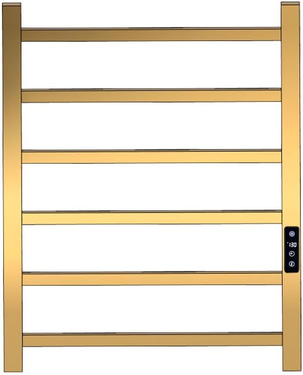 Towel Warmer Heated Towel Rack Bathroom Towel Rack Wall Mount Plug-in/ 6 Bar Square Tube Bath Towel Heater (Brushed Gold- Timer)