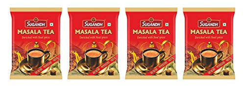 Image of Sugandh Masala Tea | 200G X4 | Pack of 4| 800G| Made with Real Spices - Ginger, Cardamom, Cloves, Black Pepper | 100% Natural Ingredients | A Perfect Premium Cup of Tea for Chai Lover