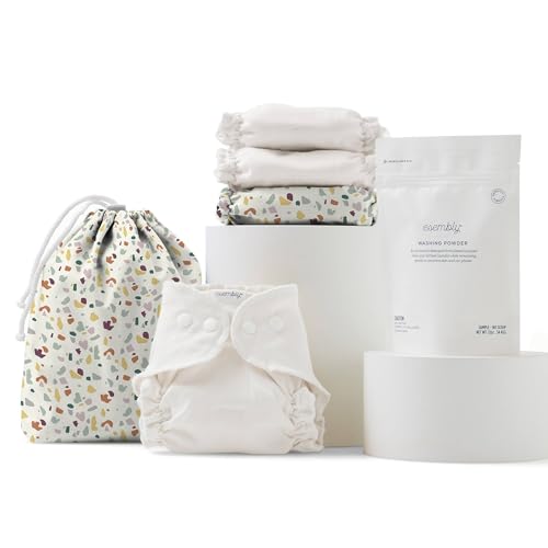 Image of Esembly Cloth Diaper Try-It Kit, Starter Gift Set, Includes 3 Organic, Reusable Diapers Inners, 1 Stylish Outer, Patented Detergent & Wet Bag - Earth-Friendly Diapering, Terrazzo, Size 1 (7-18lbs)