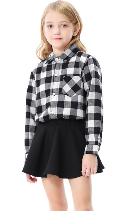 Image of SANGTREE Women and Girls Long Sleeve Flannel Casual Button Down Plaid Shirt