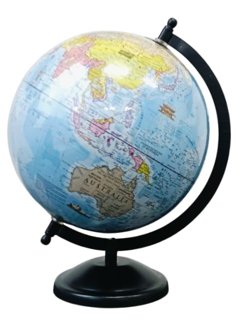 Image of Political World Globe with Black Stand | Rotating Educational Geography Globe | Desktop Globes for Kids, Students, Teachers, Schools, Office Desk, Home & Classroom Decor(Blue, 8 Inch Dia)