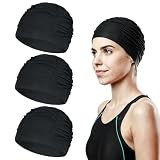 3 Pièces 25x15mm Bonnet de Bain Tissu Élastique, Bonnet de Natation en Tissu Polyester Confortable, pour Femme, Cheveux Longs, Été, Plage, Cure Thermale, Protège Contre Le Soleil, Noir