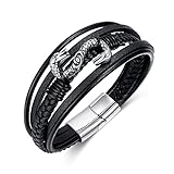 Rockyu Men's Black Leather and Stainless Steel Dragon Bracelet 210mm Length 11mm Width Edgy Design Fashion Jewelry