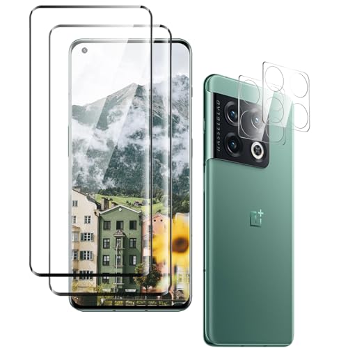 uShield Protector de Pantalla para OnePlus 10 Pro, Anti-rasguños Cristal Templado, Templado película Protectora, Sensible al Tacto, 2 Pack Vidrio Templado y 2 Pack Protector de Lente de Cámara