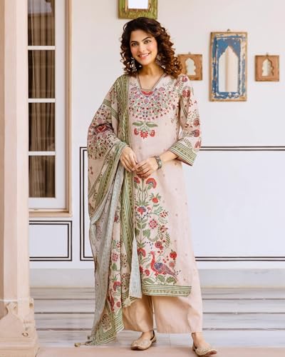 Image of KLOSIA Women's Printed Straight Kurta and Pant with Dupatta Set