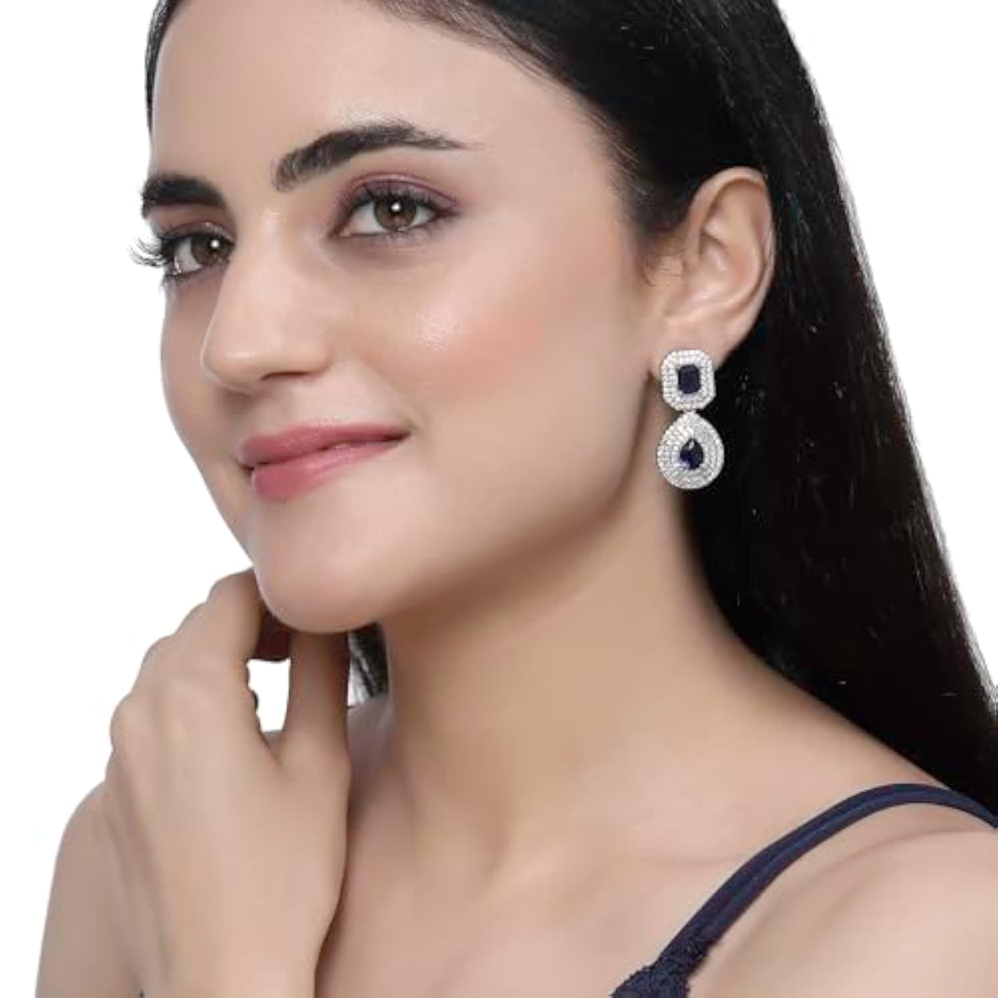 Rhodium-Plated Square & Teardrop Drop Earrings