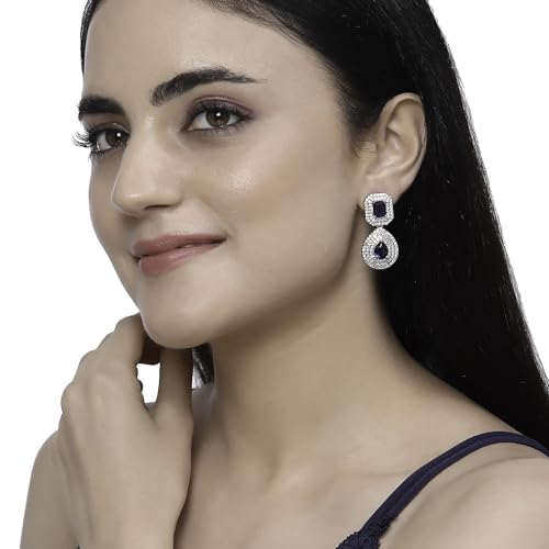 Rhodium-Plated Square & Teardrop Drop Earrings