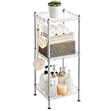 SONGMICS 3-Tier Bathroom Shelf, Storage Rack for Small Space, with 3 PP Shelf Liners, Removable Hook, Extendable Design, Silver and Translucent ULGR103E01