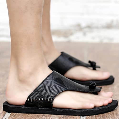 Outside Leather Flip Flops for Men Slippers Outdoor Light PU Soles Slipper Flip Flop(White-Patch Five-Pointed star4,7.5code)2