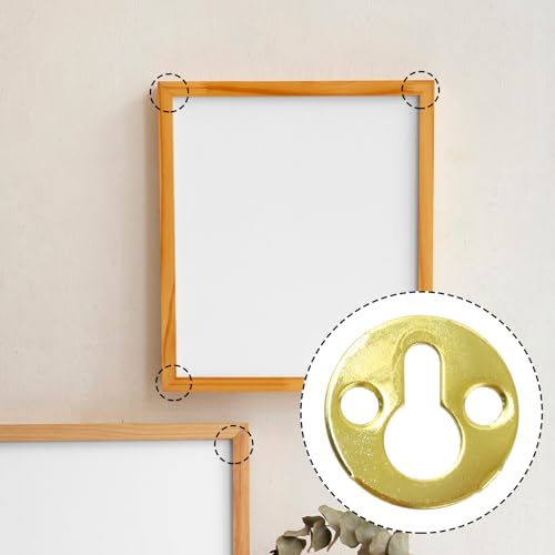 Image of 60Pcs 1 inch Metal Round Type Keyhole Hangers Hanging Films Shelf Brackets Hangers Hardware for Photo Picture Frame Hanging with Screws, Gold