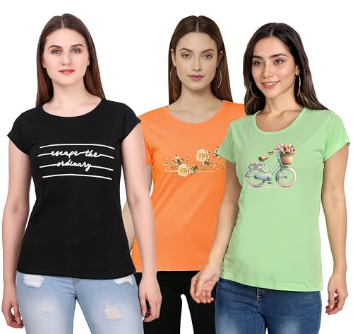 Image of NIVIK Combo of 3 Printed Cotton t-Shirts for Women
