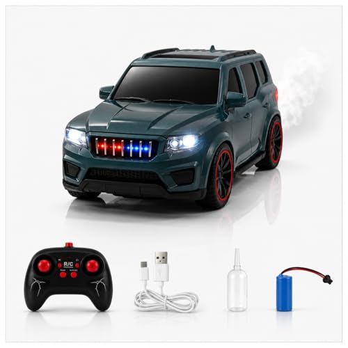Image of The Flyers Bay 1:18 Scale Scorpio-Style Remote Control SUV Car for Kids | 2.4GHz Long Range Remote, Spray Mist Effect, Police Lights & Siren, Rechargeable Battery (Blue)