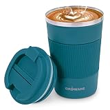 Kaffeebecher to go Thermo 380ML mit auslaufsicherem Deckel, Edelstahl vakuumisolierter Reisebecher doppelwandige Isolierung Autotasse Kaffeetasse für Tee, Kaffee, heißes/kaltes Wasser (Blau)